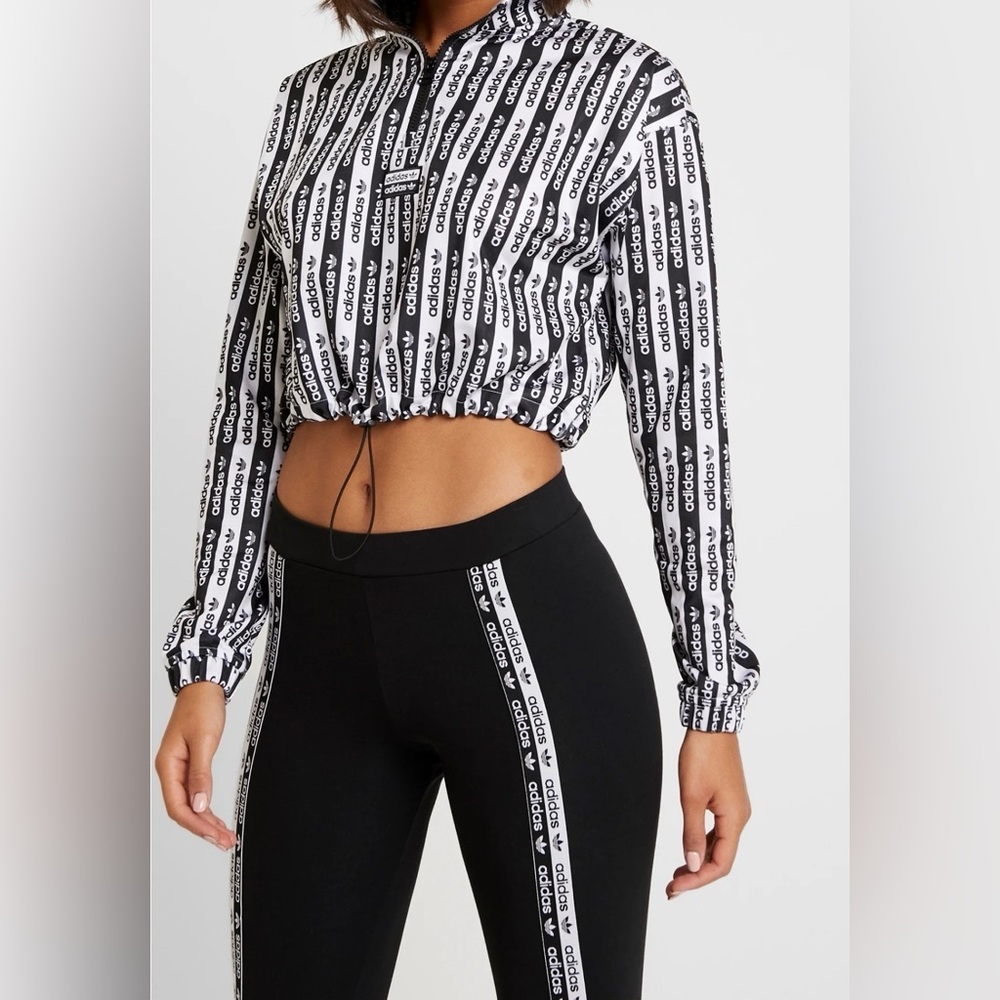 Adidas Women's Black and White crop jacket size Small